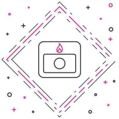 Beyaz arkaplanda çizgi yangın alarmı simgesi izole edildi. Yangın güvenlik kutusunu çek. Renkli taslak konsepti. Vektör İllüstrasyonu.