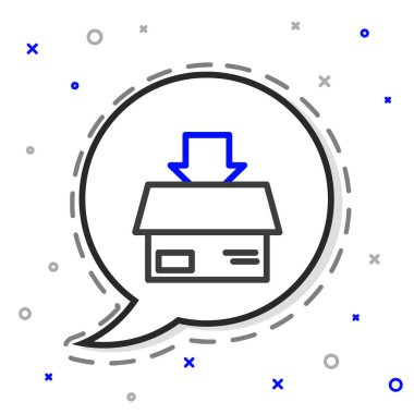 Çizgi karton kutu simgesi beyaz arkaplanda izole edildi. Kutu, paket, paket işareti. Teslimat ve ambalaj. Renkli taslak konsepti. Vektör İllüstrasyonu.