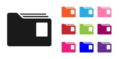 Beyaz arkaplanda Siyah Belge klasörü simgesi izole edildi. Muhasebe klasörü sembolü. Muhasebe yönetimi. Simgeleri renklendirin. Vektör İllüstrasyonu.