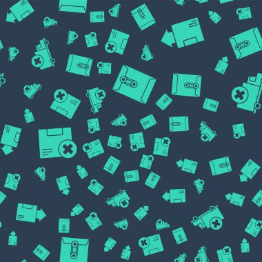 Set Envelope, Carton cardboard box, Carton cardboard box and delete and Delivery cargo truck vehicle on seamless pattern. Vector.