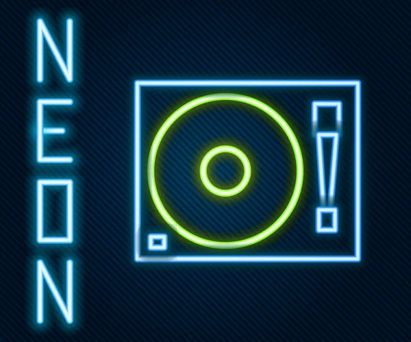 Gloeiende Neon Lijn Vinyl Speler Met Een Vinyl Disk Icoon — Stockvector