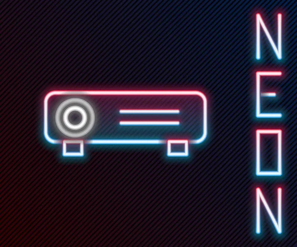 Linea Neon Luminosa Presentazione Film Film Icona Del Proiettore Multimediale — Vettoriale Stock