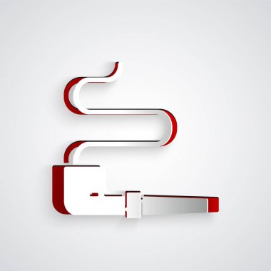 Kağıt, Amerikan yerlilerinin gri arka planda izole edilmiş sigara içme ikonu. Kağıt sanatı tarzı. Vektör.