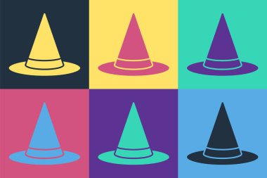 Pop Art Cadı Şapkası simgesi renk arkaplanında izole edildi. Mutlu Cadılar Bayramı Partisi. Vektör.