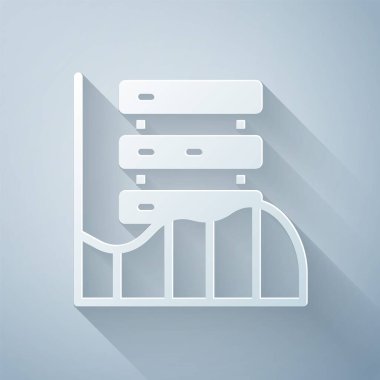 Kağıt kesme Sunucusu, Data, Web sunucu simgesi gri arkaplanda izole edildi. Kağıt sanatı tarzı. Vektör
