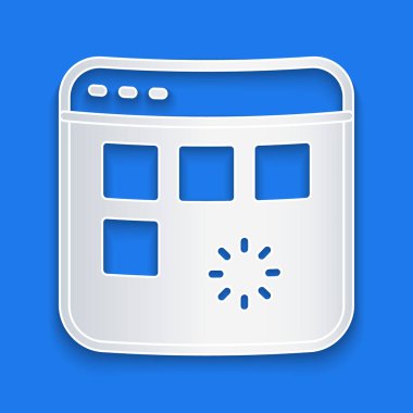 Kağıt kesiği mavi arkaplanda izole edilmiş bir işlem çubuğu simgesi olan bir veri penceresi yüklüyor. Kağıt sanatı tarzı. Vektör