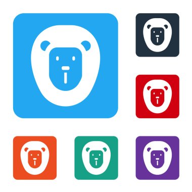 Beyaz arka planda Beyaz Vahşi Aslan simgesi izole. Renkli kare düğmelerle simgeleri ayarla. Vektör.