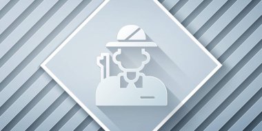 Kağıt kesiği Avcı simgesi gri arka planda izole edilmiş. Kağıt sanatı tarzı. Vektör.