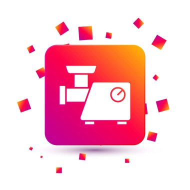 Beyaz Mutfak et öğütücüsü simgesi beyaz arka planda izole edildi. Kare renk düğmesi. Vektör.