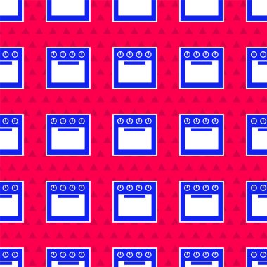 Mavi fırın simgesi, kırmızı arkaplanda izole edilmiş pürüzsüz desen. Fırın tabelası. Vektör.