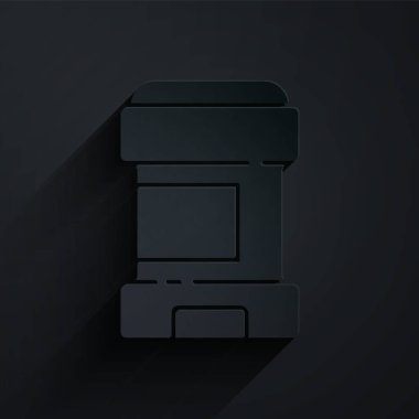 Kağıt kesiği Terleme önleyici deodorant rulo simgesi siyah arkaplanda izole edildi. Vücut hijyeni için kozmetik. Kağıt sanatı tarzı. Vektör.
