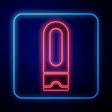 Mavi arka planda izole edilmiş parlak neon şampuan ikonu. Vektör.