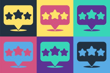 Pop Art Five yıldızlı ürün değerlendirme simgesi renk arkaplanında izole edildi. Favori, en iyi derecelendirme, ödül sembolü. Vektör.