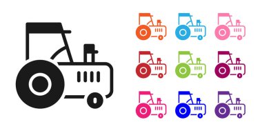 Beyaz arkaplanda siyah traktör simgesi izole edildi. Simgeleri renklendirin. Vektör.