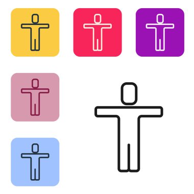 Siyah çizgi kafa avlama simgesi beyaz arkaplanda izole edildi. İş hedefi ya da İstihdam tabelası. İş için insan kaynakları ve adam toplama. Renkli kare düğmelerle simgeleri ayarla. Vektör.