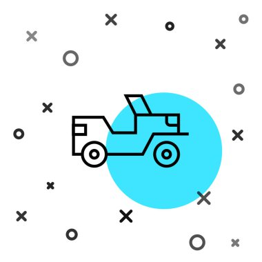 Siyah çizgi askeri jip ikonu beyaz arka planda izole edildi. Rastgele dinamik şekiller. Vektör.