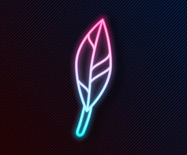 Parlayan neon hattı sihirli tüy ikonu siyah arkaplanda izole edildi. Vektör.