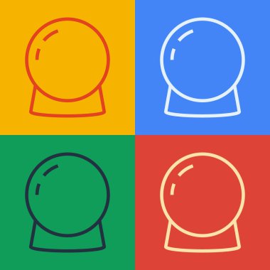 Pop sanat çizgisi sihirli top ikonu renk arkaplanında izole edildi. Kristal küre. Vektör.