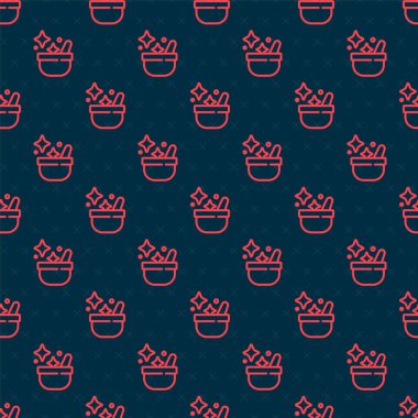 Kırmızı çizgi cadı kazan ikonu siyah arkaplanda izole edilmiş kusursuz desen. Mutlu Cadılar Bayramı Partisi. Vektör.