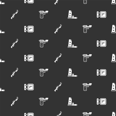 Silah şarjörünü ve mermileri kurun, av silahı, silah ve tabanca, ya da kusursuz desenli. Vektör.