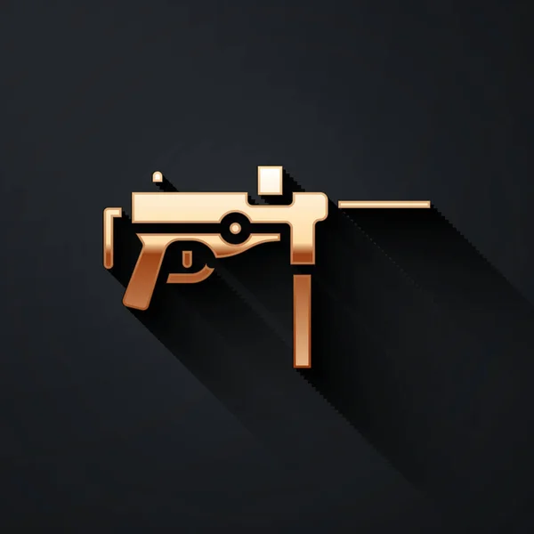 Золота Пістолет Кулемет Піктограма Змазка Ізольована Чорному Тлі Довгий Стиль — стоковий вектор