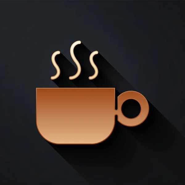 Gold Coffee Cup Pictogram Geïsoleerd Zwarte Achtergrond Theekopje Warme Drank — Stockvector