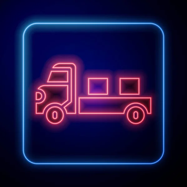 Icono Brillante Camioneta Neón Aislado Sobre Fondo Azul Vector — Archivo Imágenes Vectoriales