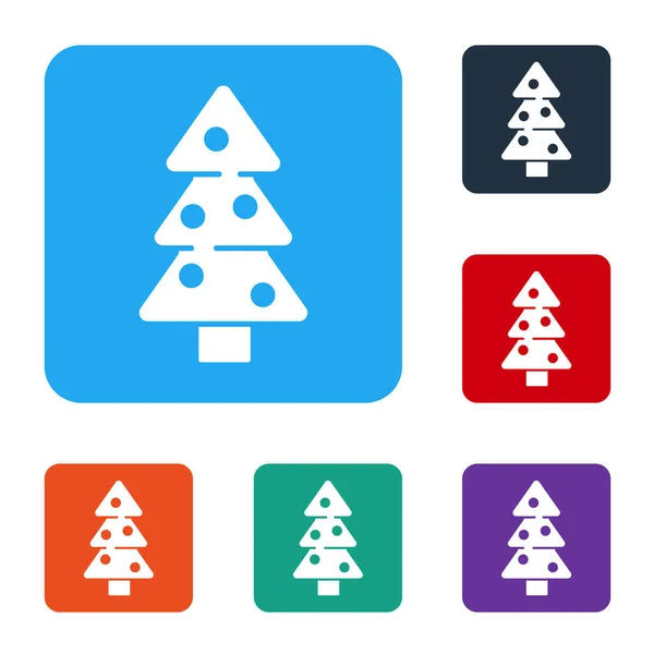 Árbol Navidad Blanco Con Icono Decoraciones Aislado Sobre Fondo Blanco — Vector de stock