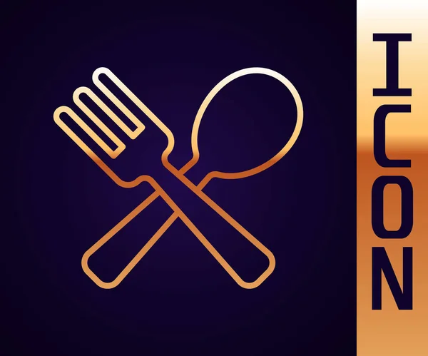 Золотая Линия Crossed Fork Spoon Icon Isolated Black Background Кухонная — стоковый вектор