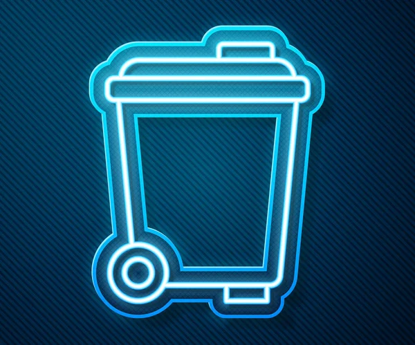 Parlayan Neon Hattı Çöp Kutusu Simgesi Mavi Arkaplanda Izole Edildi — Stok Vektör