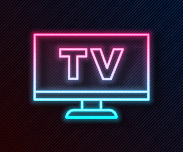 ネオンラインの輝き黒の背景に隔離されたスマートテレビアイコン テレビの看板 ベクトル — ストックベクタ