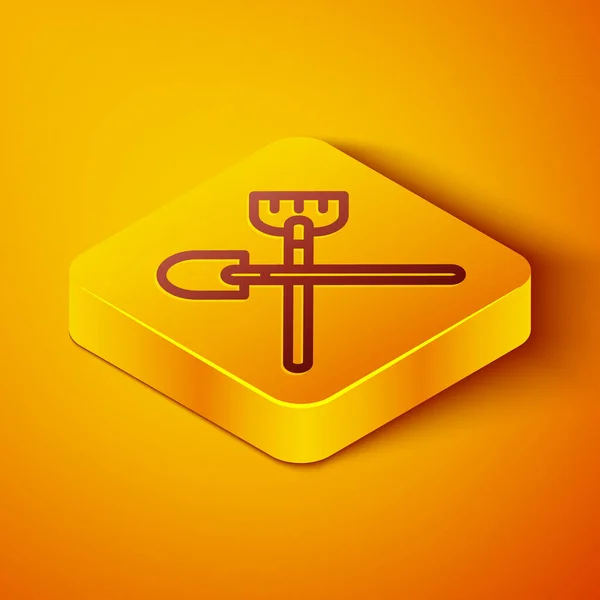 Isometric Line Shovel Icon Isolated Orange Background Gardening Tool Tool — Stock Vector