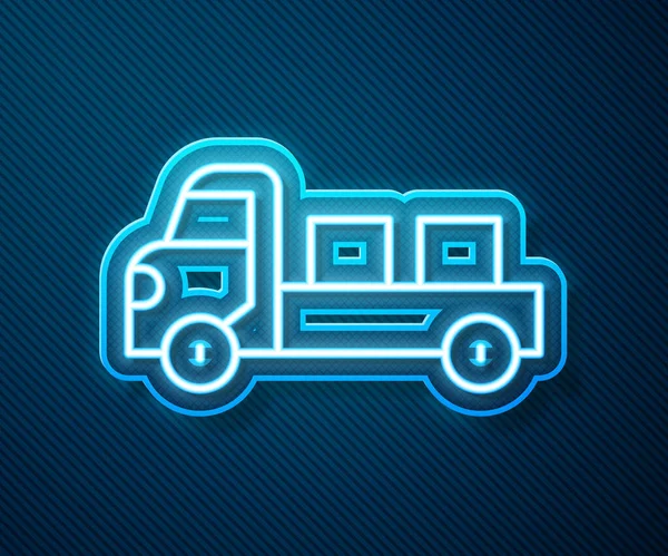 Glödande Neon Line Pickup Lastbil Ikon Isolerad Blå Bakgrund Vektor — Stock vektor