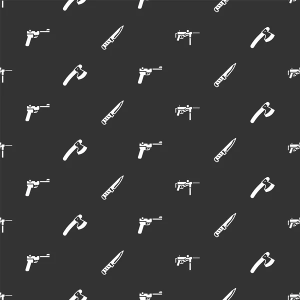 Set Submachine Gun Wooden Axe Mauser Military Knife Seamless Pattern — Stock Vector