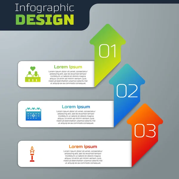 Set Coppia Innamorata Calendario Con Cuore Candela Accesa Modello Infografica — Vettoriale Stock