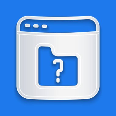 Kağıt kesiği Dosya kayıp simgesi mavi arkaplanda izole edildi. Kağıt sanatı tarzı. Vektör