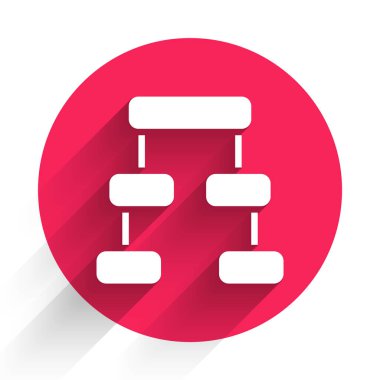 Beyaz İş Hiyerarşisi organizogram grafiksel bilgi ikonu uzun gölge arkaplanı ile izole edildi. Kurumsal yapı grafik elementleri. Kırmızı daire düğmesi. Vektör