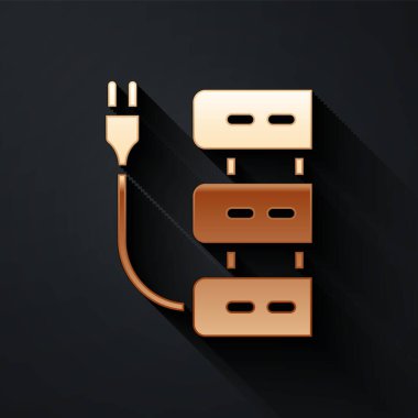 Altın sunucu simgesi siyah arkaplanda izole edildi. Uygulama, servis konsepti, ayar seçenekleri, bakım, onarım, onarım. Uzun gölge tarzı. Vektör