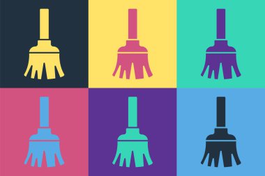 Temizlik simgesi için Pop Art Feather süpürgesi renk arkaplanında izole edildi. Tüy fırçası. Vektör.