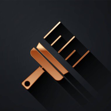 Siyah arkaplanda izole edilmiş pencere simgesi için kauçuk temizleme hizmeti. Silecek, kazıyıcı, silecek. Uzun gölge tarzı. Vektör.