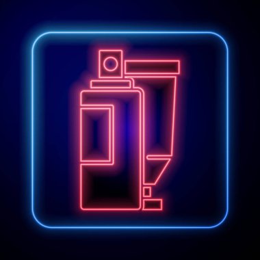 Parlayan neon kremi ya da losyon kozmetik tüp ikonu mavi arka planda izole edilmiş. Kadınlar için vücut bakım ürünleri. Vektör.