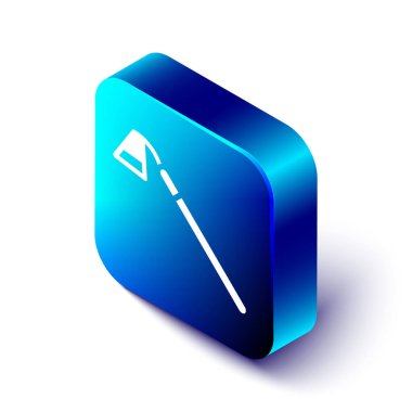 Isometric Garden çapa simgesi beyaz arkaplanda izole edildi. Bahçecilik, tarım, çiftçilik aleti. Mavi kare düğme. Vektör.