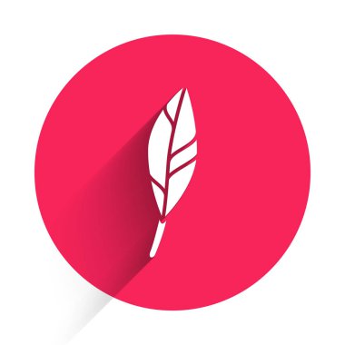 Beyaz Sihirli tüy ikonu uzun gölgeli izole edilmiş. Kırmızı daire düğmesi. Vektör.