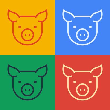 Pop Art Line Domuz simgesi renk arkaplanında izole edildi. Hayvan sembolü. Vektör.