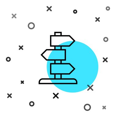 Siyah çizgi trafik levhası. Beyaz arkaplanda sinyal simgesi izole edildi. İşaretçi sembolü. İzole sokak bilgi levhası. Yön tabelası. Rastgele dinamik şekiller. Vektör.