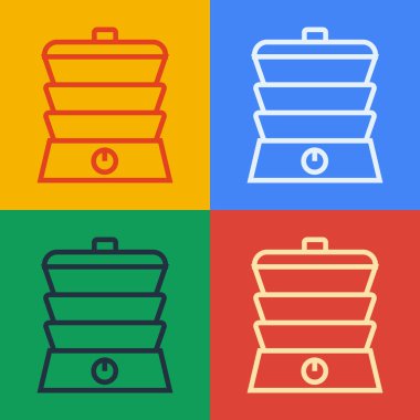 Pop sanat çizgisi Yavaş pişirme simgesi renk arkaplanında izole edildi. Elektrikli tava. Vektör.