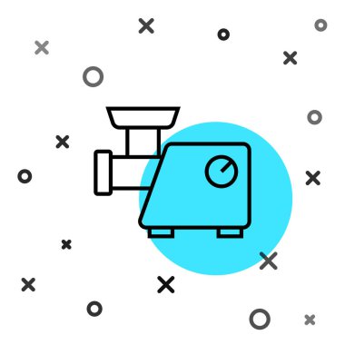 Siyah çizgi Mutfak Et Öğütücü simgesi beyaz arka planda izole edildi. Rastgele dinamik şekiller. Vektör.