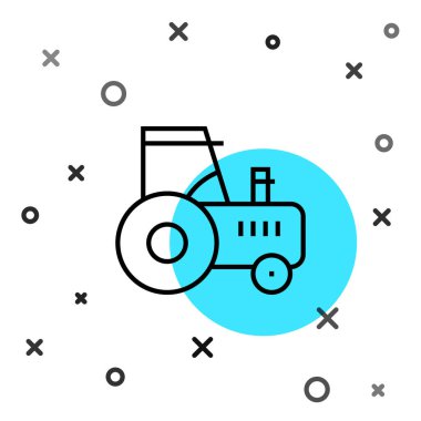 Siyah çizgi traktör simgesi beyaz arkaplanda izole edildi. Rastgele dinamik şekiller. Vektör.