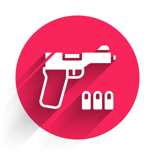 Icona Pistola Bianca Pistola Isolata Con Lunga Ombra Polizia Pistola — Vettoriale Stock