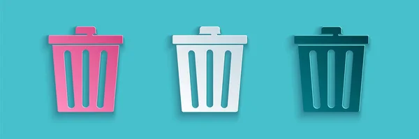 Papelera Corte Icono Lata Aislado Sobre Fondo Azul Cartel Basura — Vector de stock